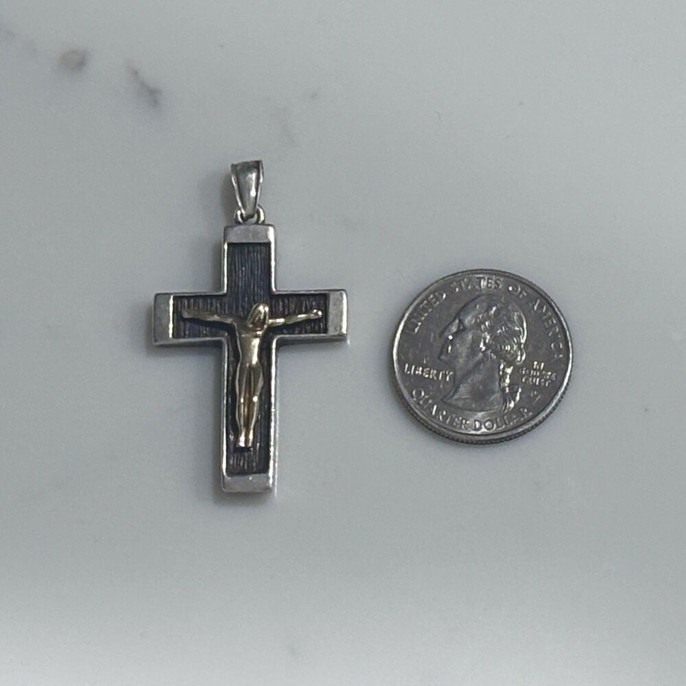 Vintage Michael Anthony Sterling Silver 14K Gold Crucifix Cross Pendant 7.3g - Picture 13 of 13